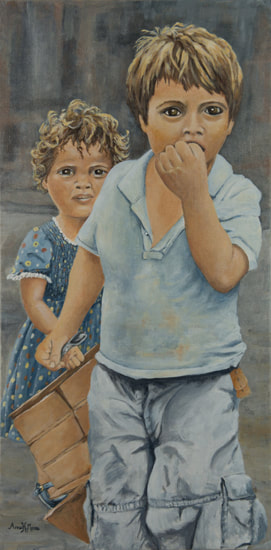 Anne Heather Moore, Little Syrian Refugees
Acrylic on gallery canvas - 12"x24" 